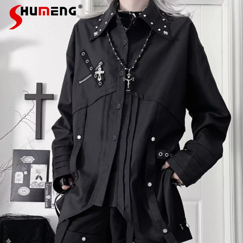 Subculture New Sweet Cool Shirts Autumn 2025 Woman's Gothic Dark Harajuku Aesthetic Black White Long Sleeve Loose Blouses Tops