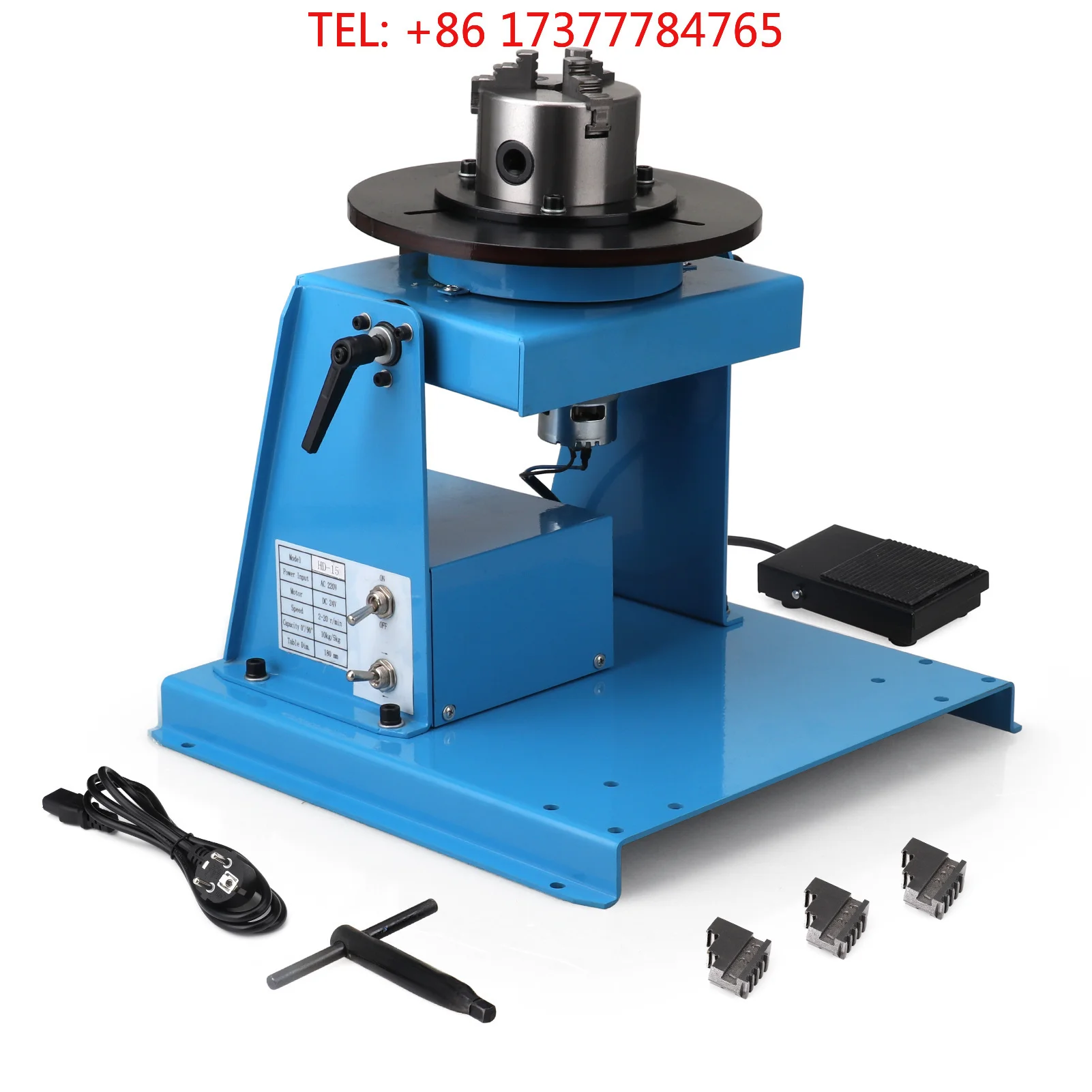 10 KG Semi-Automatic Mini Rotary Welding Positioner - 0-90° Tilting Turn with 65/80 mm 3-Jaw Lathe Chuck for Precision Weldin