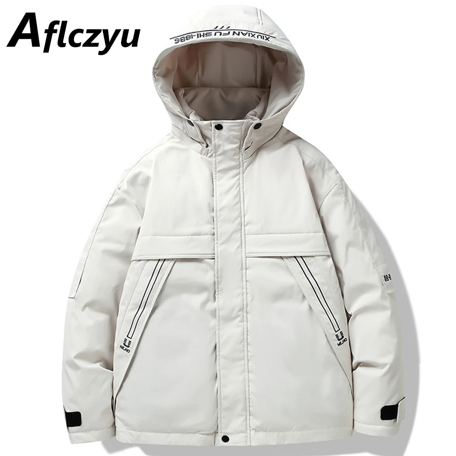 

Down Jacket Men Autumn Winter Thick Warm Jackets Fashion Casual Solid Color Down Coat Male Camping Jacket Black White