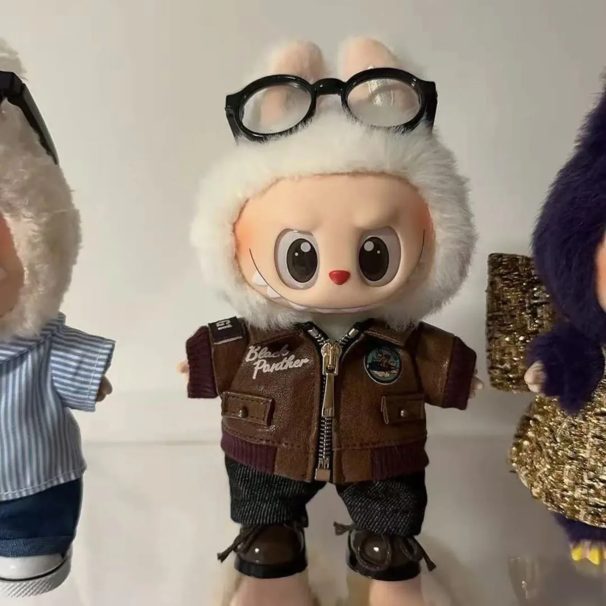 【Clothes Only】Doll Clothes Trendy Outfit Accessories for labubu Brown Retro Flying Jacket Fashion Clothes Set Gift