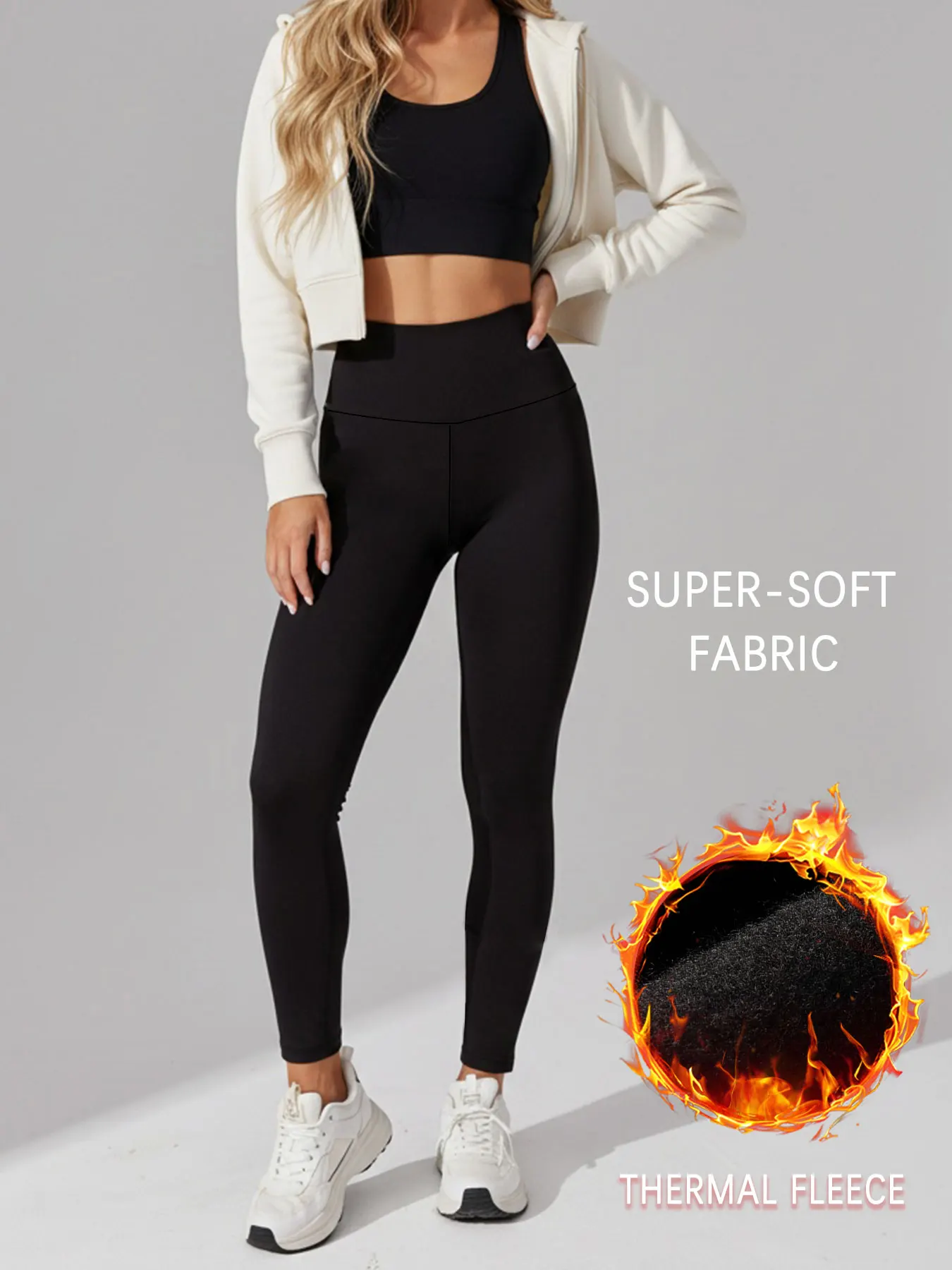 

Womens Thermal Fleece Lined High Waisted Leggings. Workout Winter Warm Thick Tights Soft Yoga Pants