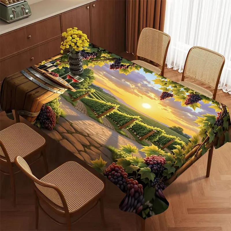 Autumn Vineyard Grape Sunset Rectangle Table Cloth for Table Decor Home Dinner Reusable Tablecloth for Dining Room Decorations