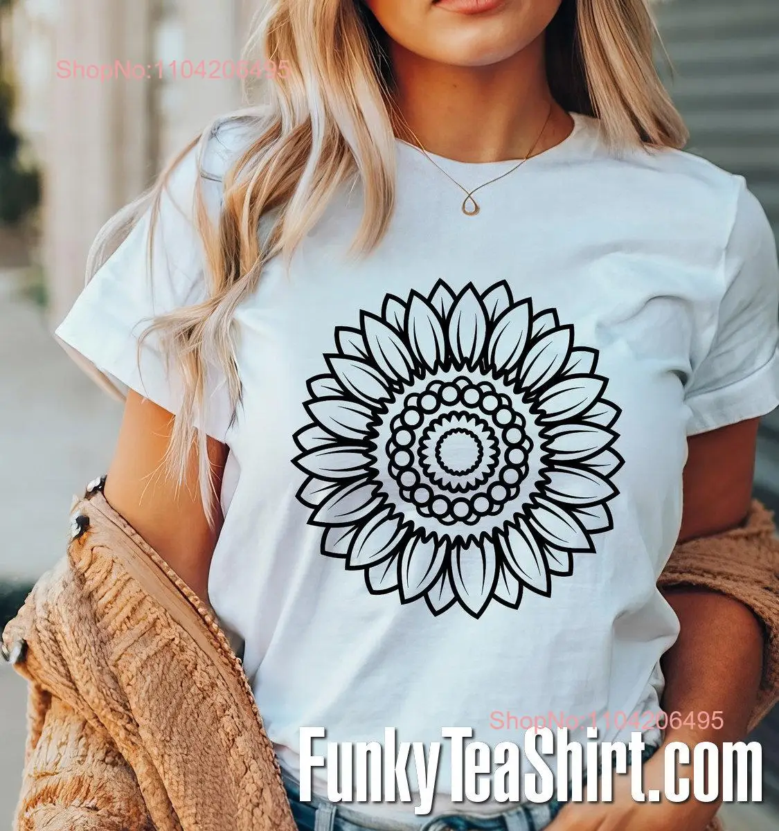 Sunflower T Shirt Nature Geometric Vintage Trend Joy Checkers Pattern  long or short sleeves