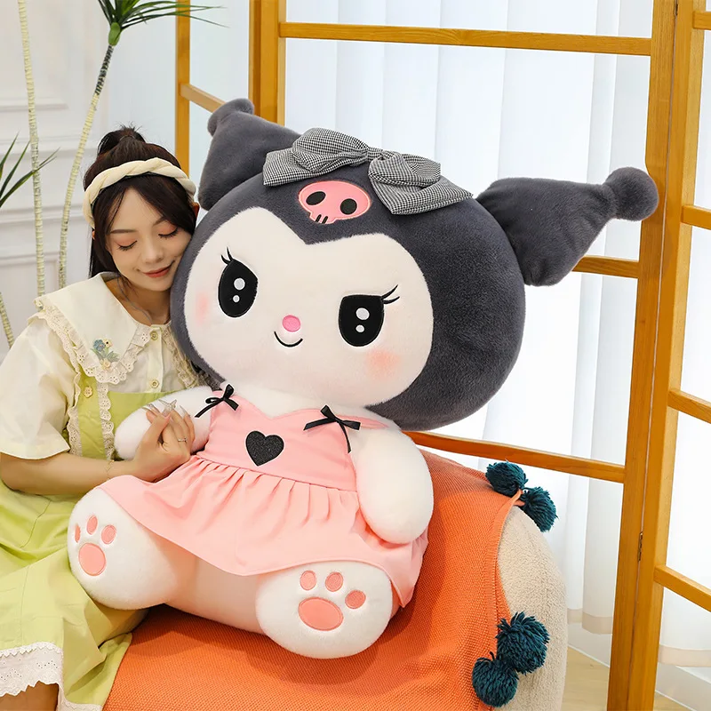 Sanrio Kawaii Kuromi Plush Toy Sweet Heart Cartoon Stuffed Doll in Lolita Dress Cute Devil Kuromi Stuffed Animal Pillow for Kids