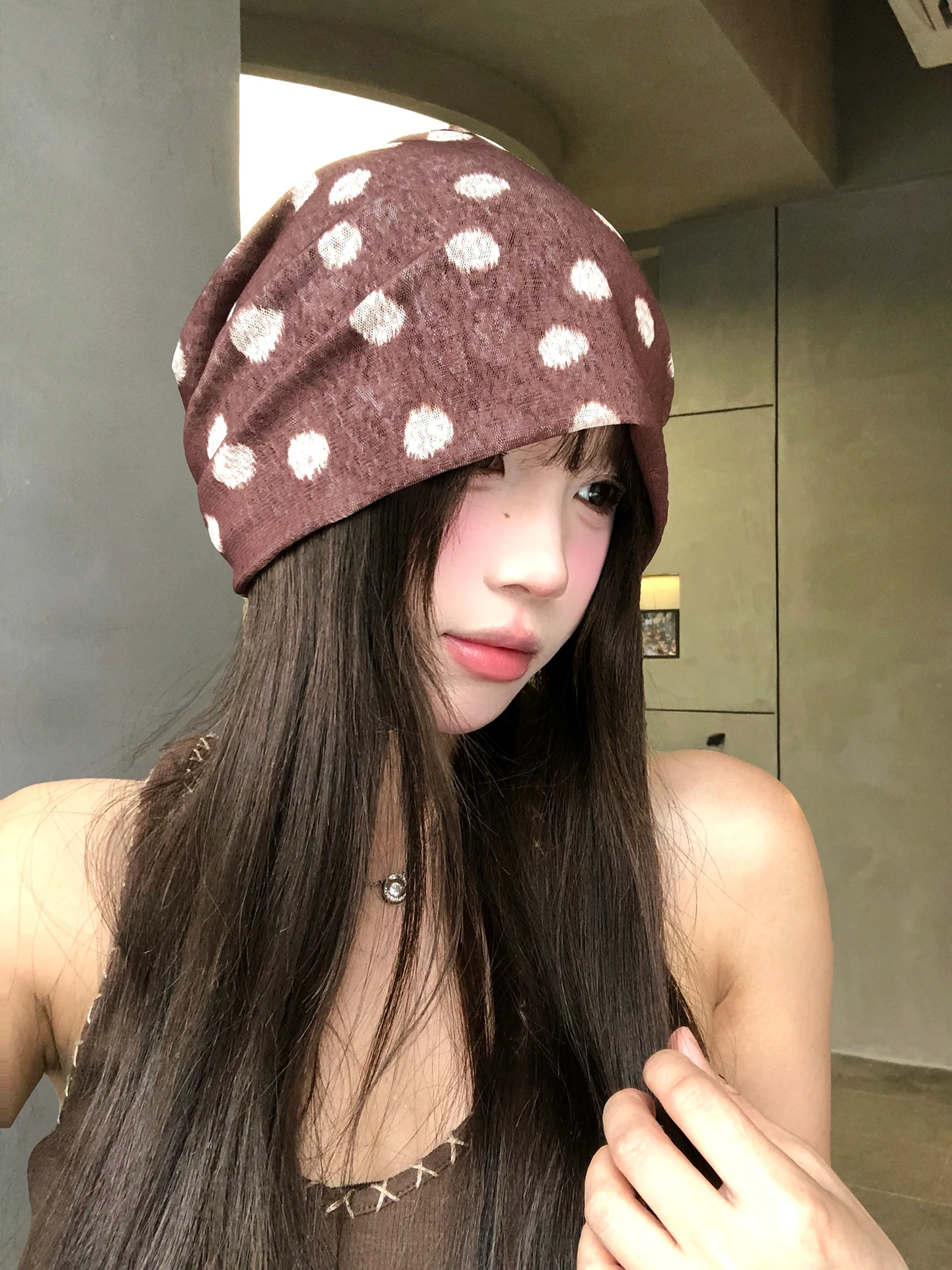 Retro Polka Dot Women's Spring Summer Thin Breathable Overhead Hat Fashionable Face Slimming T-Shirt Style Cap Korean Style