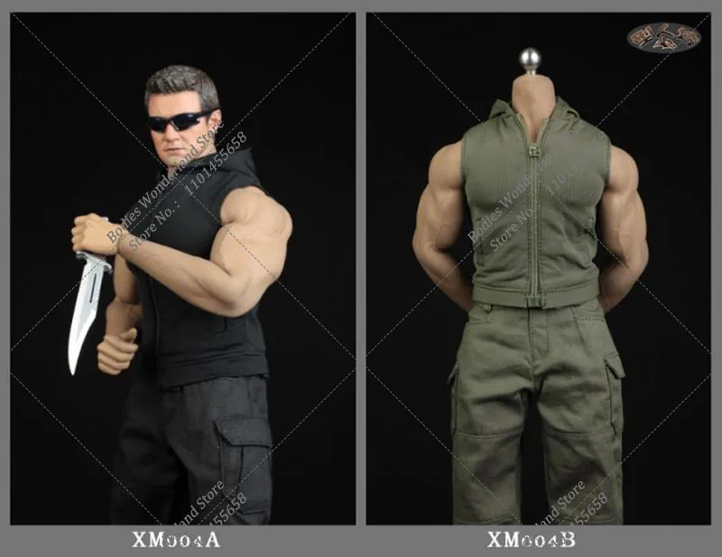 XM004 1/6 Men's Sleeveless Slim-fit Hooded Vest Cargo Pants Cloth Set Model for 12inch AT027/M34/M35 Strong Muscle Action Figure