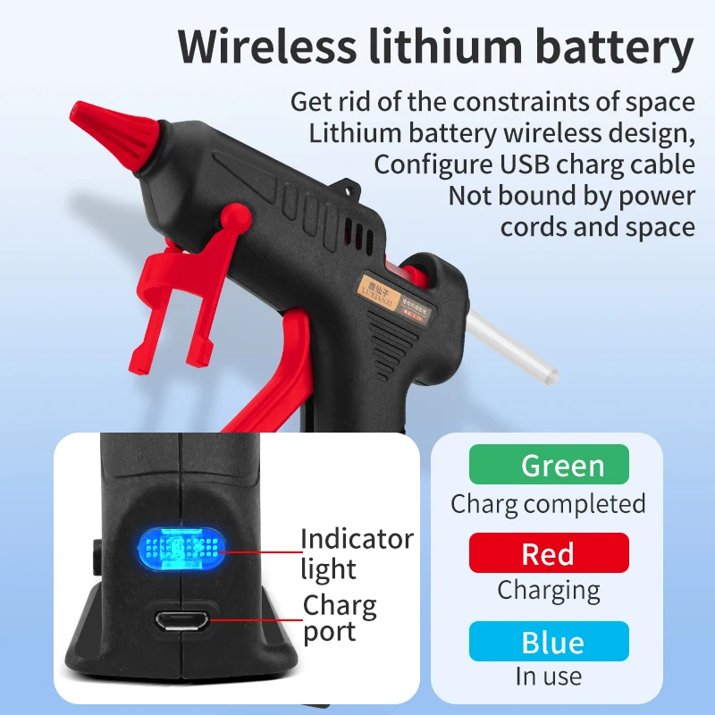 LUXIANZI ไร้สาย Hot Melt กาวปืนชุด USB ชาร์จไฟฟ้าซ่อมเครื่องมือในครัวเรือนอุตสาหกรรม DIY ปืนซิลิโคนกาวแท่ง