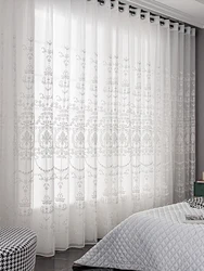 1pc Embroidered White Sheer curtain Polyester Light Filtering Privacy Sheer Curtain for Living room All Season