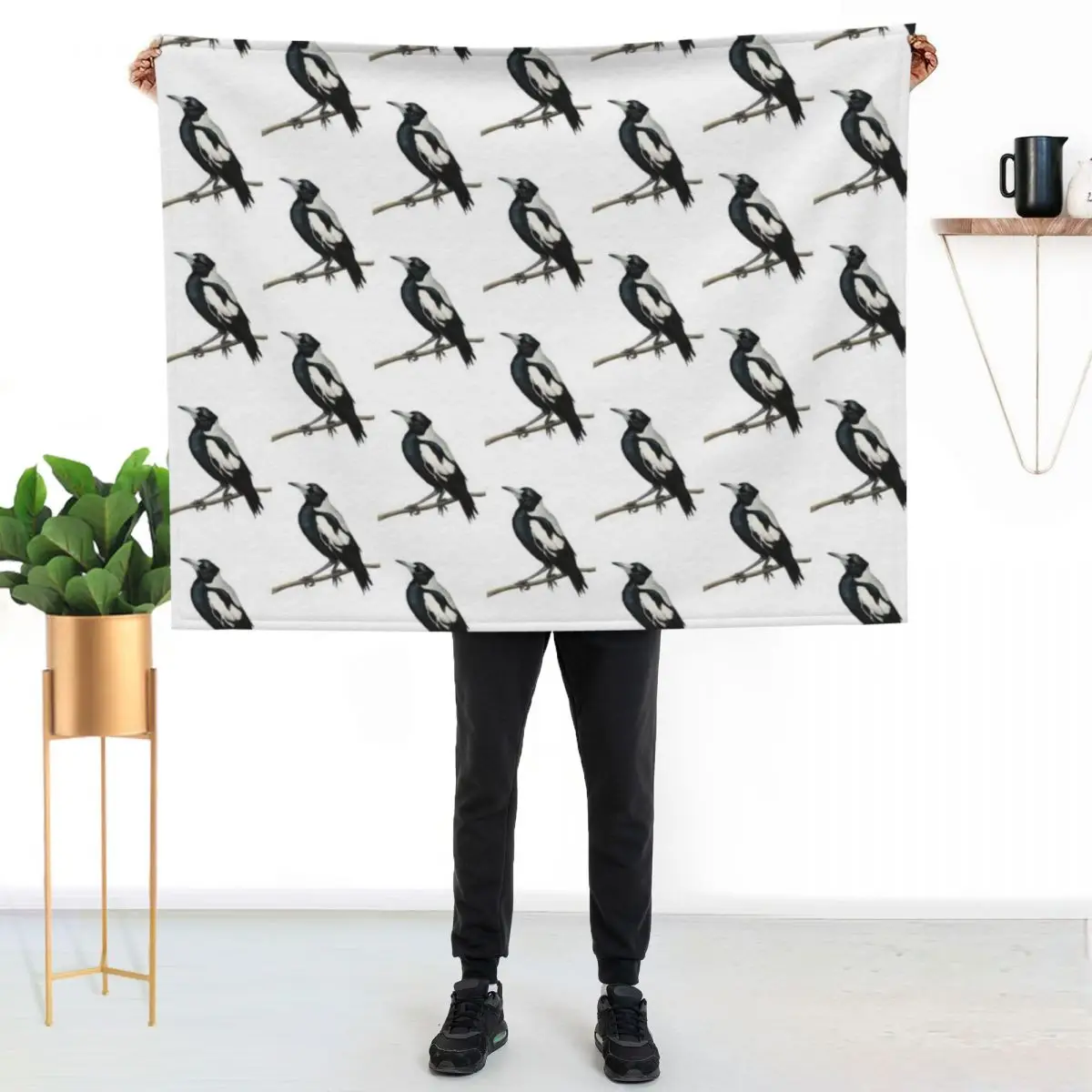 The Australian Magpie, Collingwood's iconic bird - drawing Throw Blanket Quilt warm winter Beautifuls Plaid on the sofa Blankets