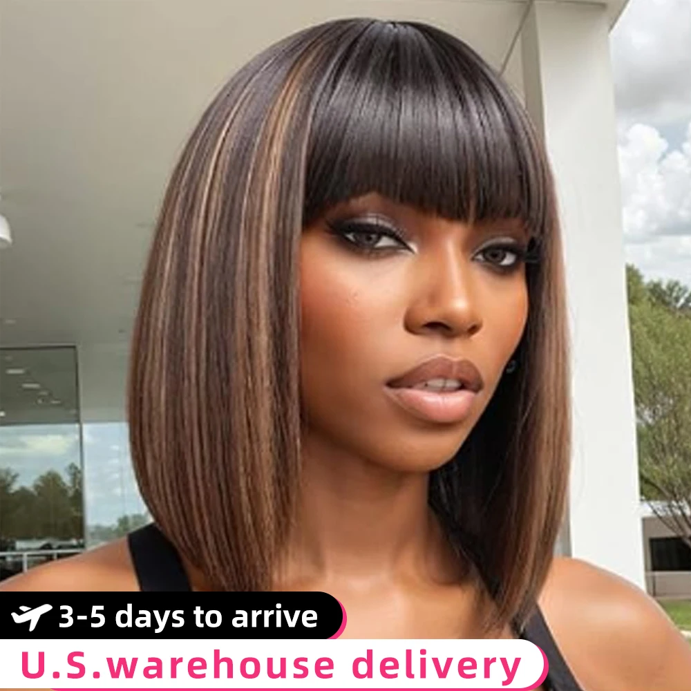 

1B/30 Highlight Straight Bob 2x1 Lace Front Wigs Ombre Piano Color Short Bob Wig Human Hair Wig With Bangs Human Hair For Women