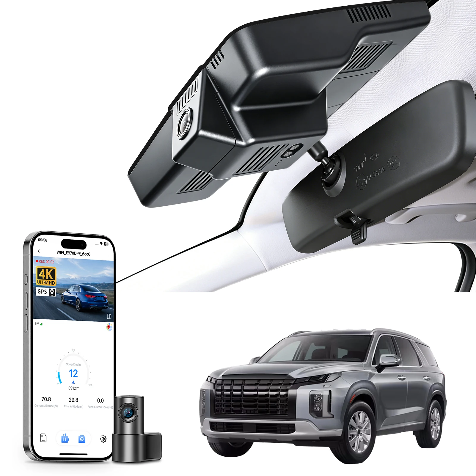 Mangoal Plug and Play WiFi & APP GPS 4K Dash Cam For Hyundai Palisades Car DVR Dash Cam Camera 2023 2024 2025