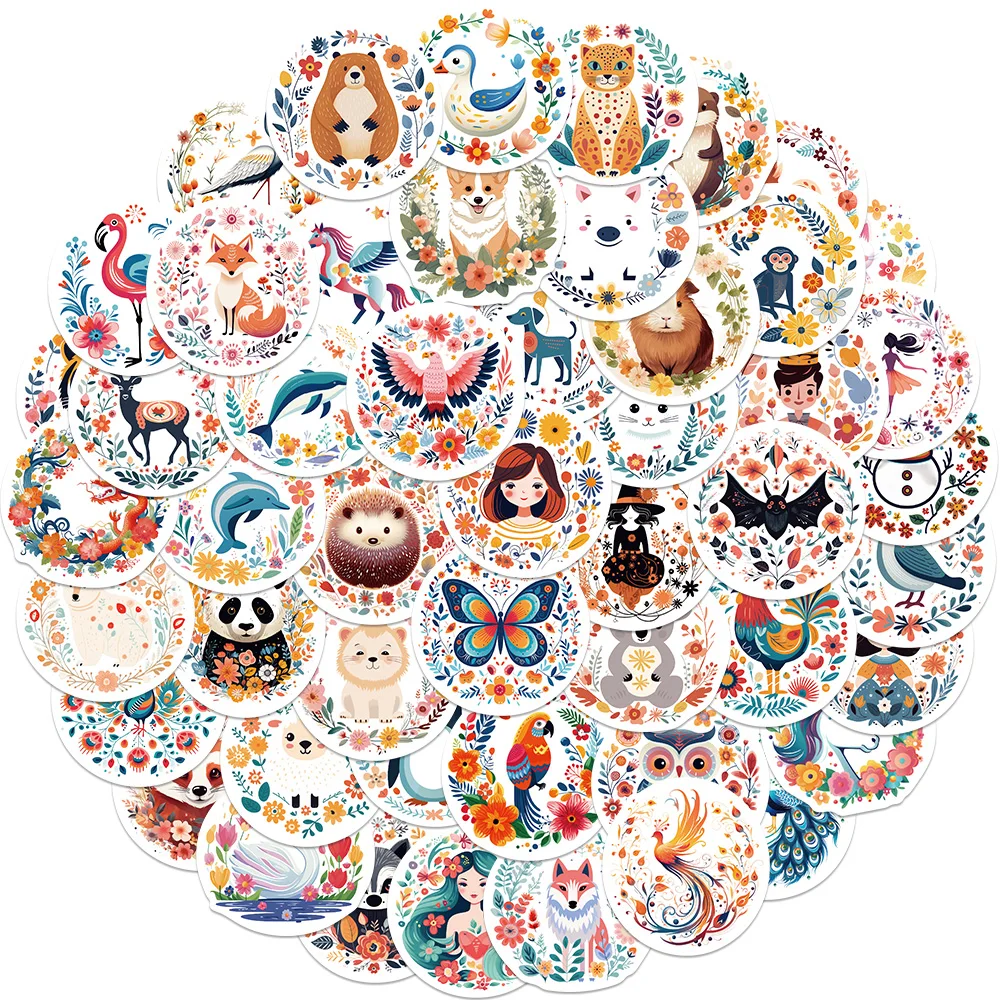 50Pcs Cartoon Cute illustration Animals Stickers Laptop Phone Guitar Skateboard Sticker Kid DIY Graffiti Waterproof Stickers Toy