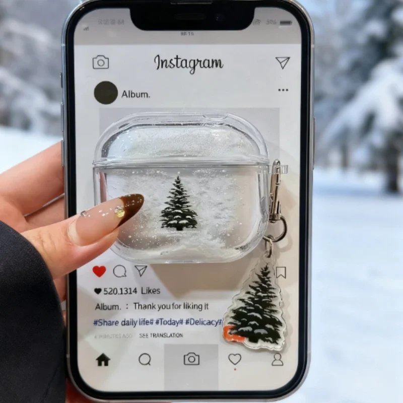 Christmas Tree Quicksand Snowflake AirPods Case for AirPods 4 Pro 2/1 AirPods 3/2 High-End Girlish Protective Cover For Earbuds
