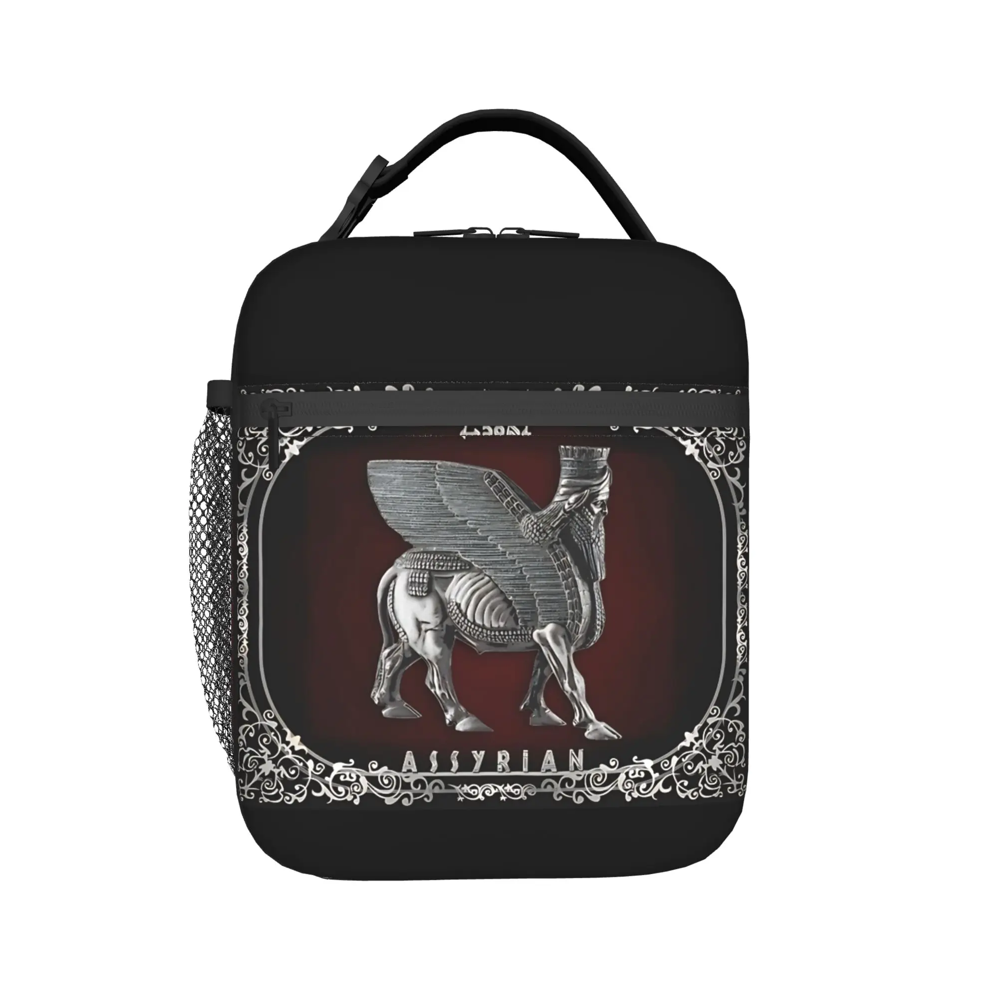 Assyrian Silver Lamassu Lunch Bag  Office Lunch Box For Women  Aesthetic Designer Thermal Lunch Bags Oxford Insulated Cooler Bag