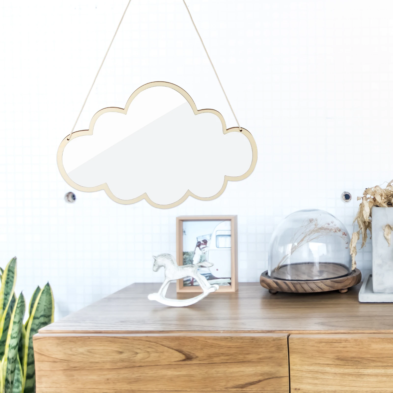 

Nordic Decorative Small Hanging Cloud Shape Acrylic Wooden Creative Bathroom Bedroom Living Room Decorative Mirror Wood Frame