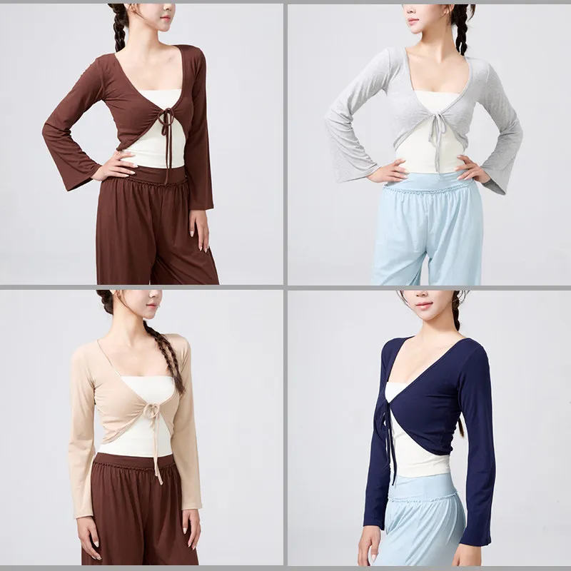 Sports Blouse Long-sleeved Outer Wear Women with Straps Outdoor High-end Waist Slimming Pilates Dance Training Fitness Clothing
