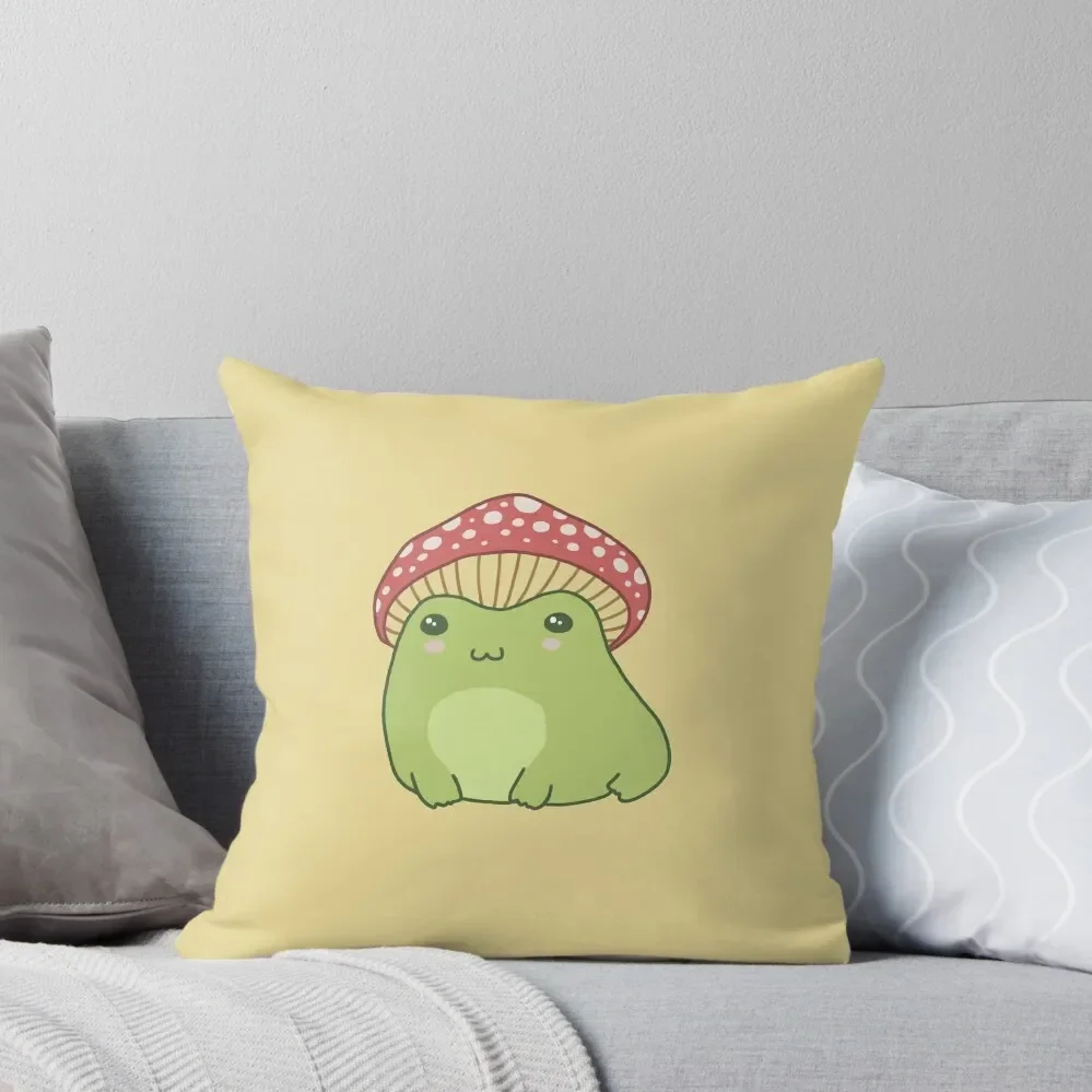 

Kawaii Frog with Toadstool Mushroom Hat: Cottagecore Aesthetic Toad, Edgy Kidcore Alt Emo Fairycore Fantasy Froggy Throw Pillow