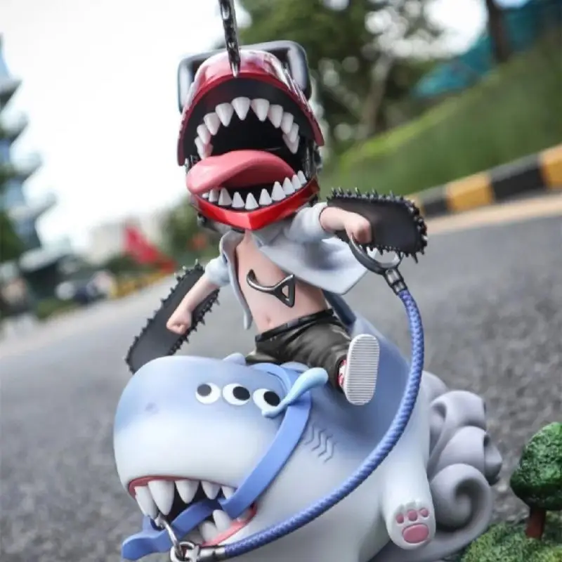 24Cm Japanese Anime Chainsaw Man Figure Denji Riding A Shark Q-Version Pvc Action Figures Model Cute Desktop Decoration Toy Gift