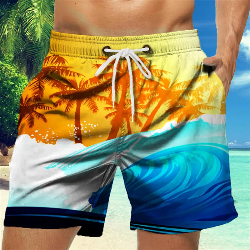 Buitenlandse Handel Heren Trekkoord Strandkleding Hawaiian Kokosnoot Strandprint 3d Digitaal Printen Mode Casual Strandkleding Heren En