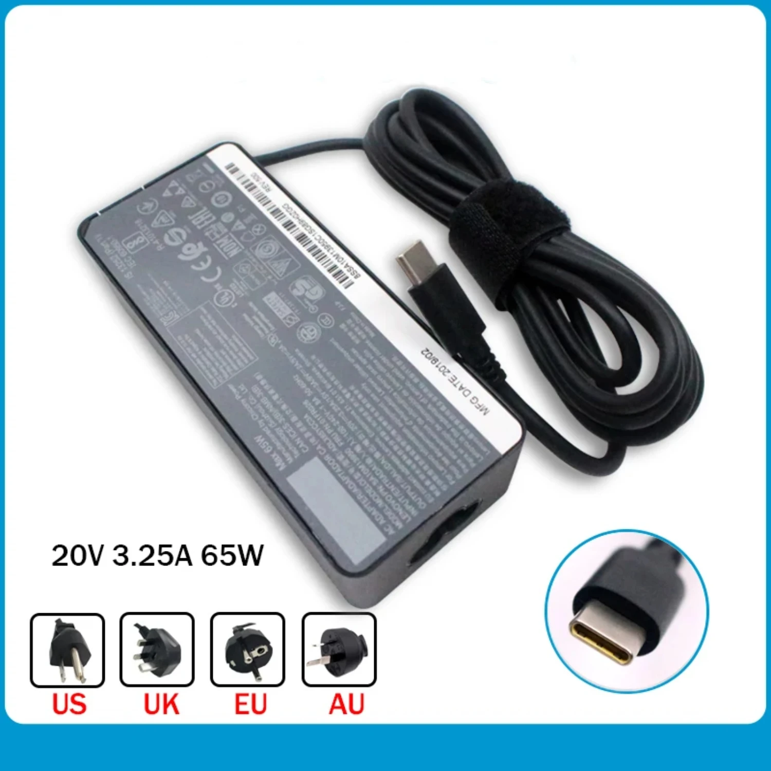 65W 20V 3.25A Type C AC Adapter Laptop Charger for   T480 T480s T580 X280 X380 E580 L380 L480 15V-3A