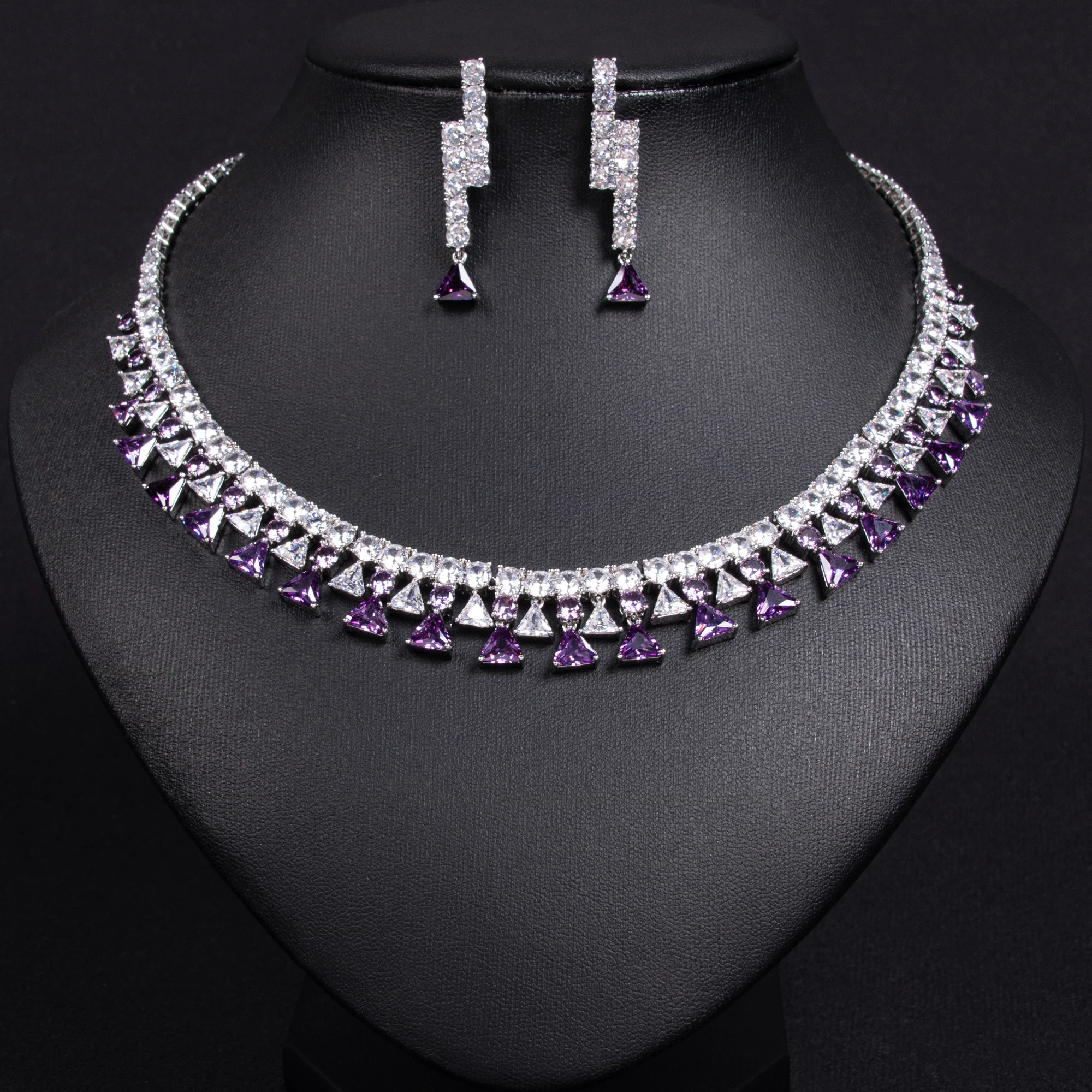 New cubic zirconia necklace earring accessory set for women's engagement