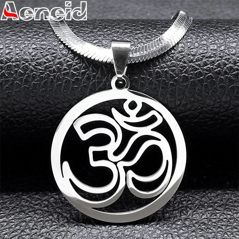 

ॐ Aum or Om Hinduism Pendant Necklace Women Men Stainless Steel Round Hollow Choker Necklaces Jewelry gargantilla mujer N8413