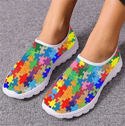 INSTANTARTS Colorful Autism Cancer Awareness Casual Flats for Womens Mens Teenager Round Toe Mesh Sneakers Slip-on Loafers 2023