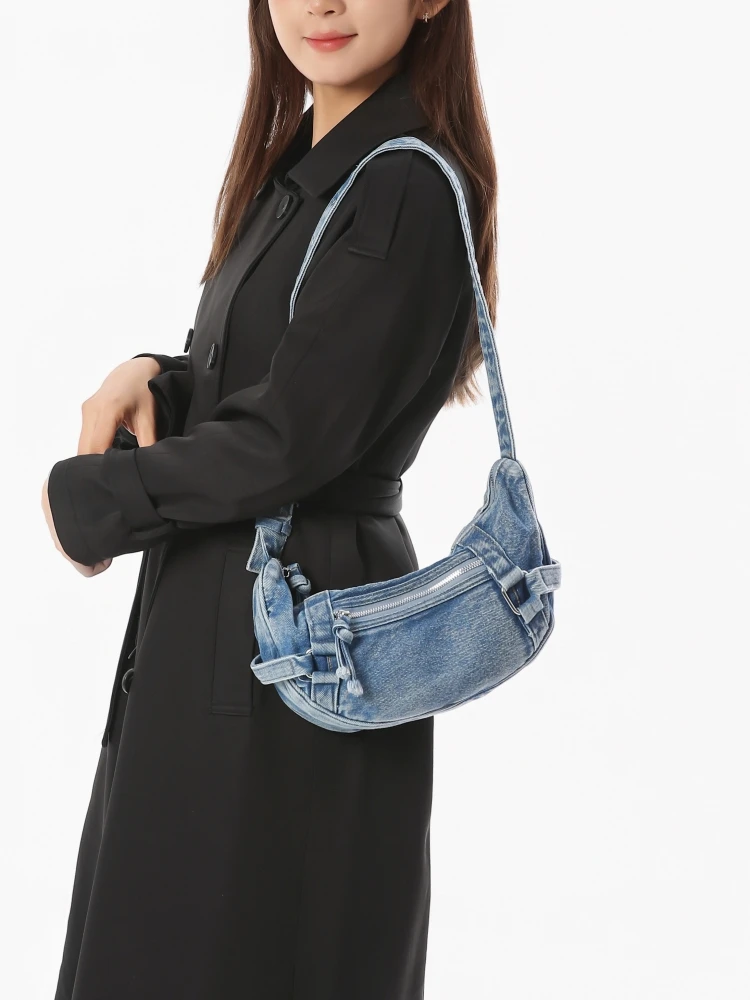 Large Capacity Denim Underarm Women's Bag 2026 New  Design Single Shoulder Slant Cross Leisure Commuting Dumpling Bag