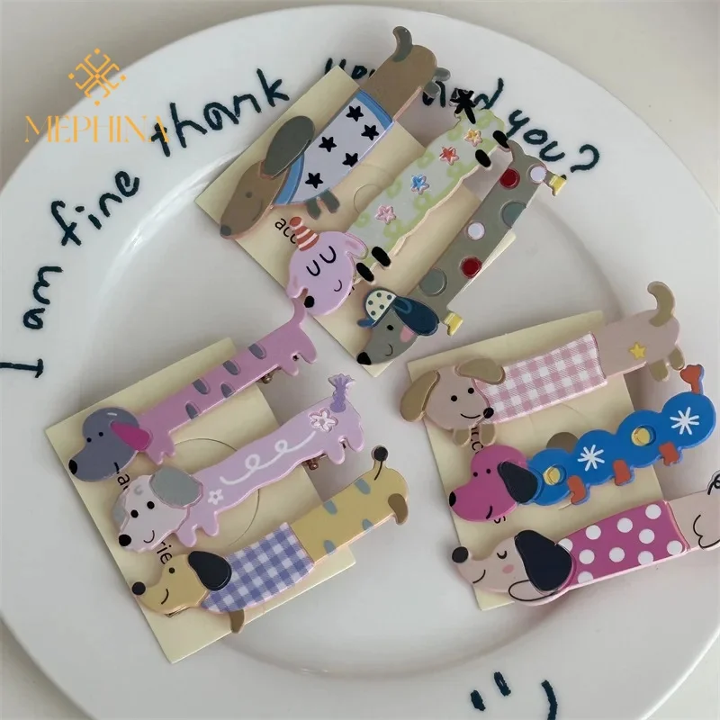 3 ชิ้น/เซ็ต Puppy Cat Barrettes อะคริลิคสัตว์น่ารักเรขาคณิตคลิปผม Hairpin ด้านข้าง Pins ผู้หญิงอุปกรณ์เสริมผม