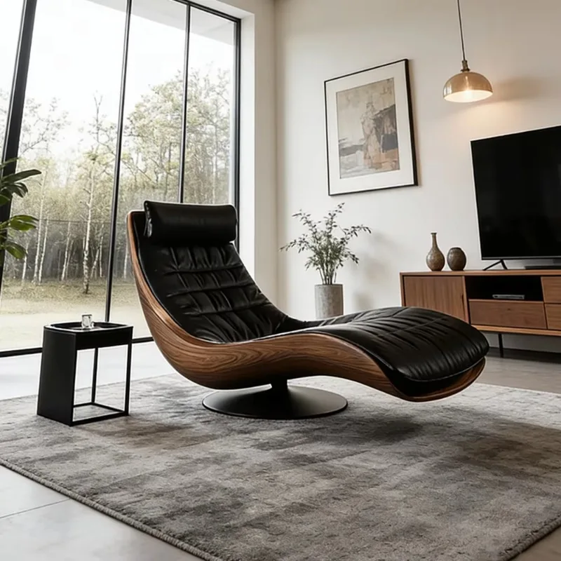 Black Padded Wooden Frame Chaise Lounge Waiting Area