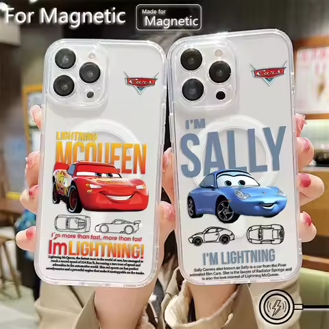 Cars Lightning McQueen Magnetic Phone Case for Samsung Galaxy S25 S24 S23 S22 S21 S20 FE Edge Plus Ultra 5G Soft Clear TPU Cover