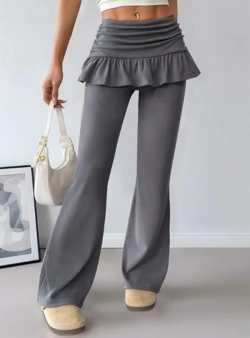 

Women's Pants 2025 Spring New Solid Color Style Spicy Girl Fake Two Piece Micro Pull Up Pants Casual Pants for Women