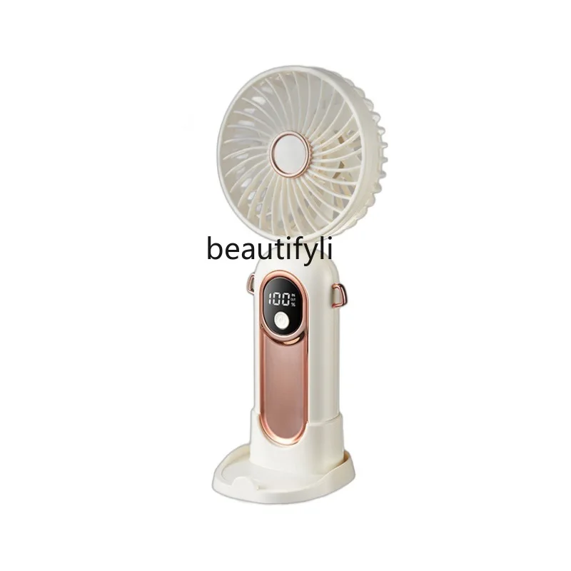 

Mini fan, outdoor portable rechargeable neck folding digital display, handheld fan