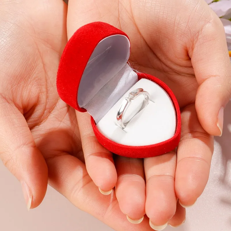 Red Velvet Heart Shape Ring Box for Jewelry
