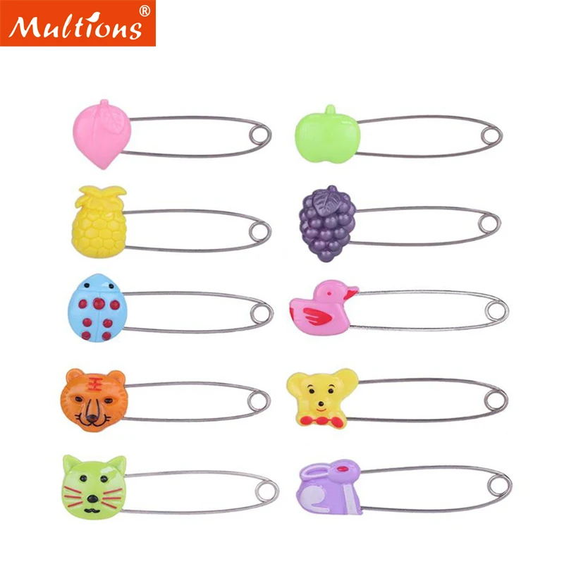 10Pcs Stainless Steel Safety Pins Kids Cloth Nappy Locking Brooch Buckles Baby Care Shower Diaper Clips Holder DIY Craft