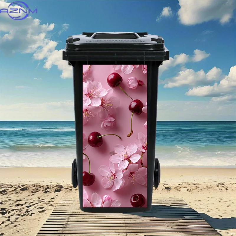 [2D Flat Printing] 1pc 2D Pattern Printing Kitchen Trash Can Sticker  Pink Cherry Contrast Theme Kitchen Home Decoration Wallp