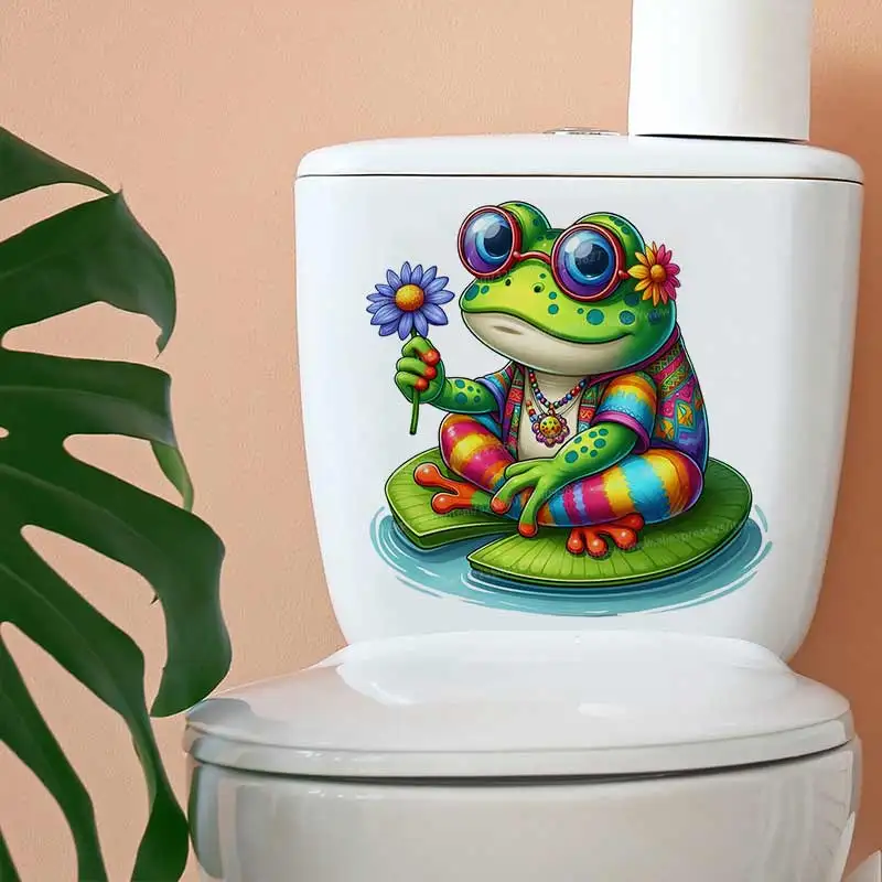 

Funny Hippie Frog Wall Sticker Toilet Lid Stickers Bedroom Entrance Living Room Porch Home Decora Waterproof Decals S789