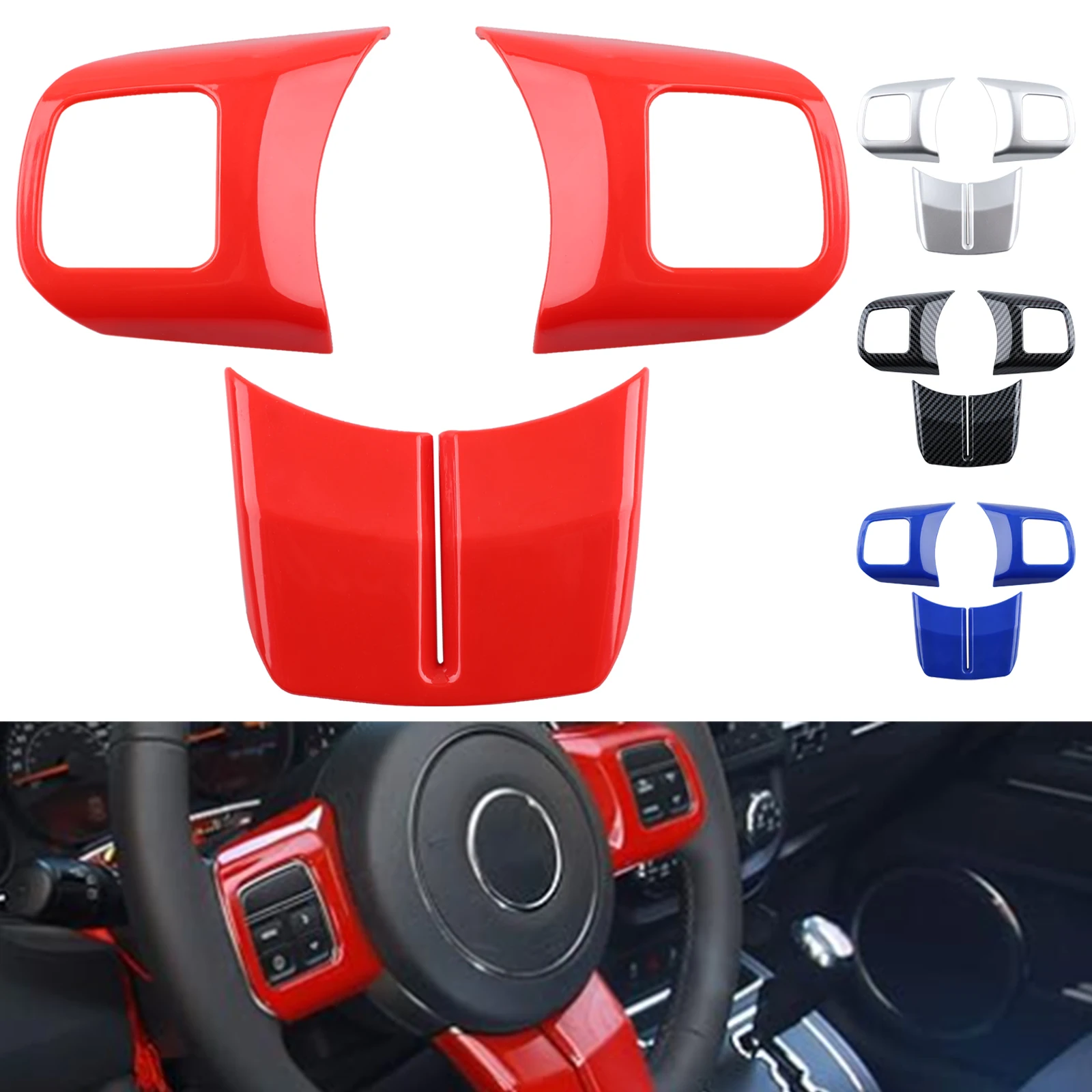 

3 шт., декоративная накладка на руль из АБС-пластика для Jeep Wrangler JK Unlimited Patriot Compass и Grand Cherokee 2011-2017 гг.