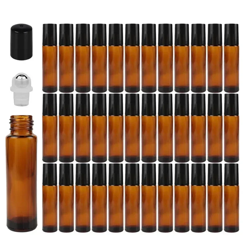 10/20pcs 10ml Amber Glass Roll on Bottle Thick for Perfume Aromath Essential Oil Vials with Roller Ball Travel Refillable Bottle