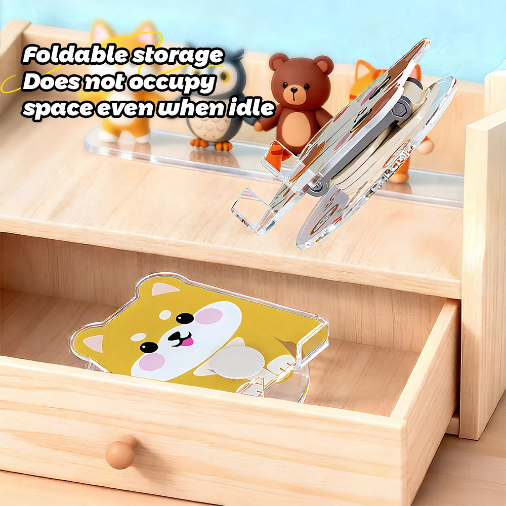 Cute Animal Phone Stand 360 Rotatable Foldable Desktop Holder Smartphone Table Kickstand Acrylic Cartoon Desk Phone Mount New view 5