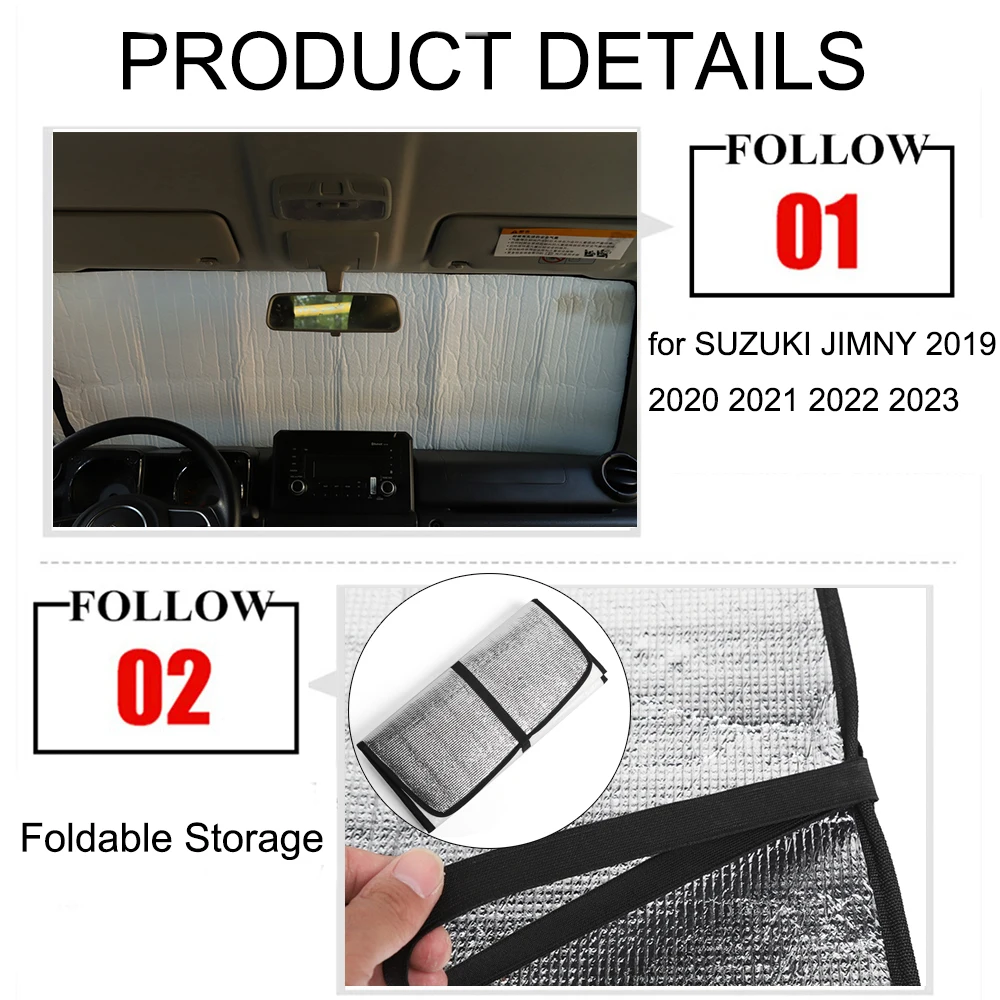 Car Front Windshield Sunshade Cover for Suzuki Jimny 2019 2020 2021 2022 2023 JB64 JB74 Car Interior Accessories Aluminum Foil