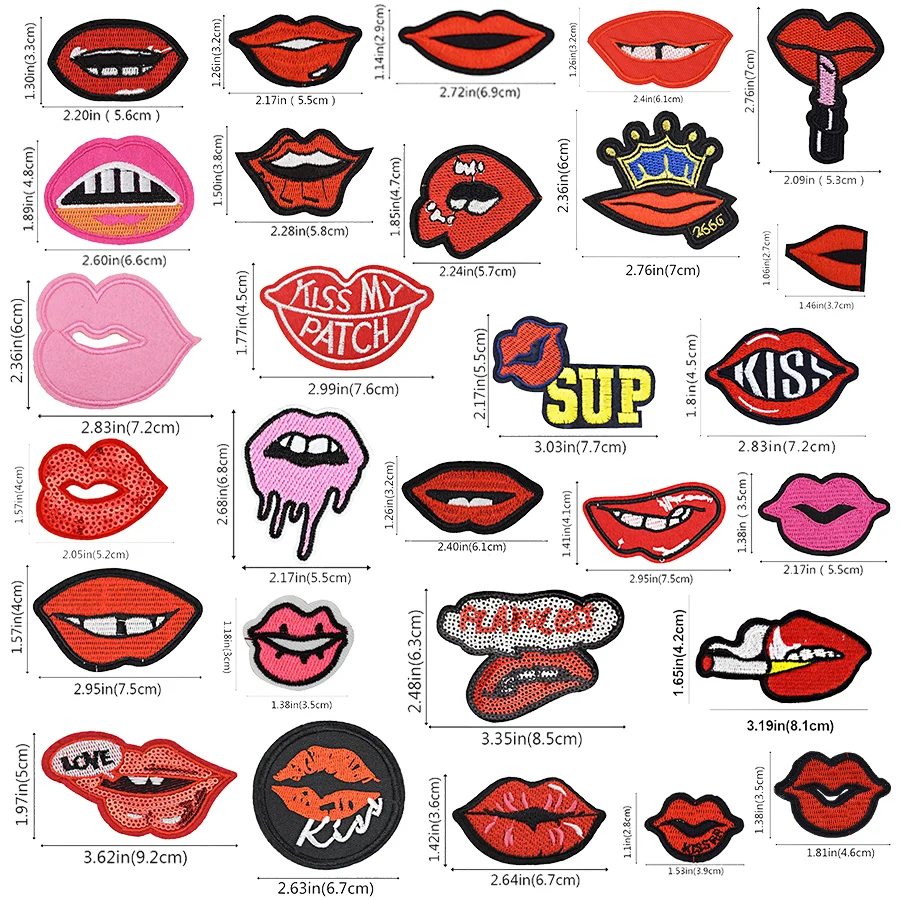 1 PCS Lips Badges Patches for Clothing Iron embroidered Applique Red Mouth Sewing on Patch Accessories for Dress Clothes Decals