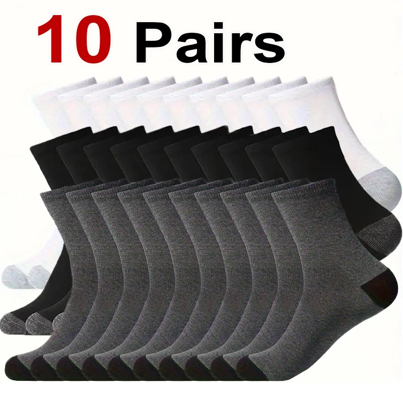 10 Paar Herren-Arbeitssocken in einfarbiger Farbe mit rundem Halsausschnitt, atmungsaktiv, schweißabsorbierend, einfacher Stil, Outdoor-Sport, ganzjährig, Freizeitsocken