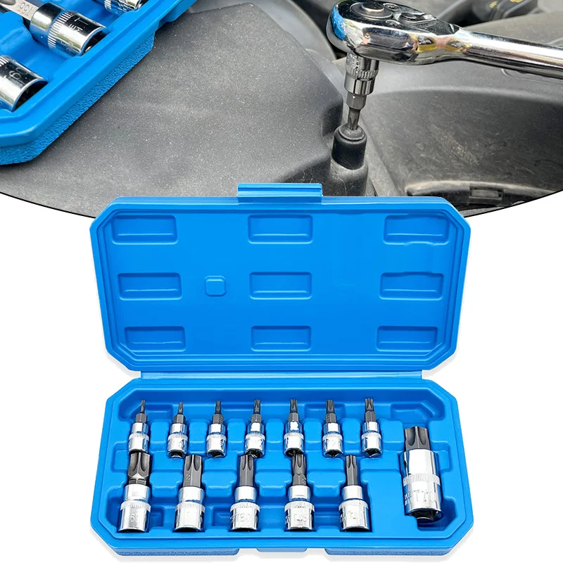 

Practical Torx Star Bit Socket Set Chrome Vanadium Steel Socket S2 Steel Forged Bits for Torque 1/2" 1/4" 3/8" Drive Tools Kit