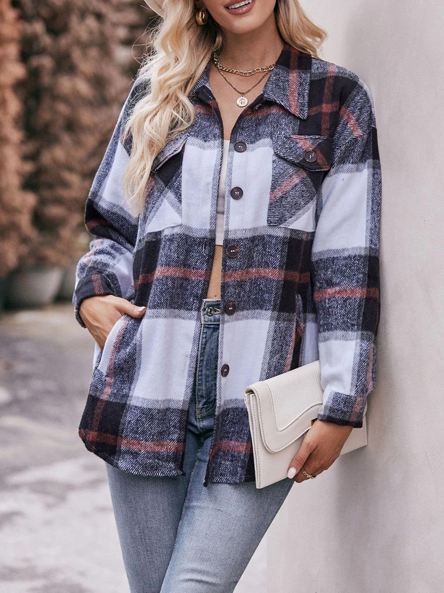 Women s 2023 Autumn Winter Plaid Flannel Button Down Shirts - Stylish Oversized Boyfriend Fit Tops for a Trendy Look