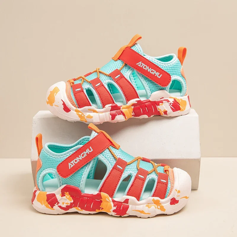 

New Baby Camouflage Sandals Boys Sports Sandals Summer with Zebra Stripes Girls Fashion Candy Color Hollow Cloth Shoes Sandales