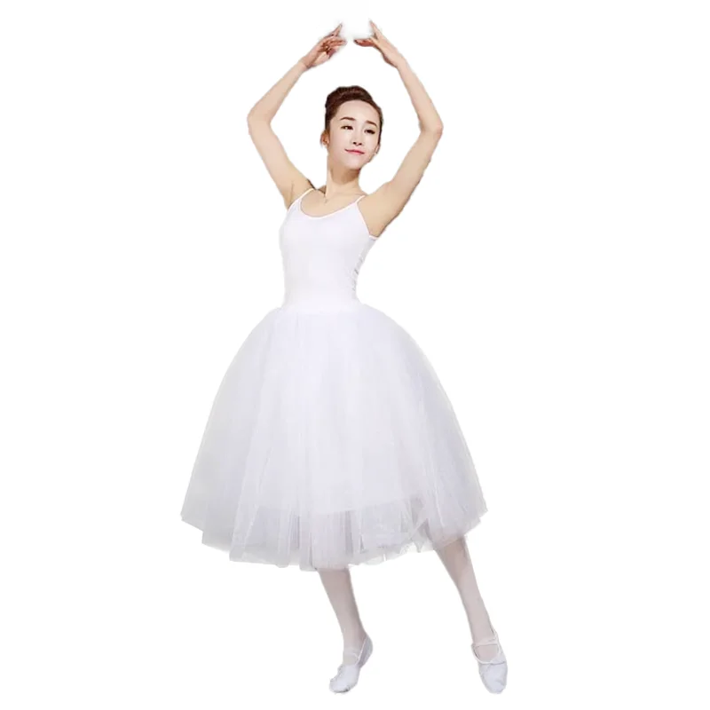 Adult Romantic Ballet Tutu Rehearsal Practice Skirt Swan Costume for Women Long Tulle Dress White pink black color Ballet Wear