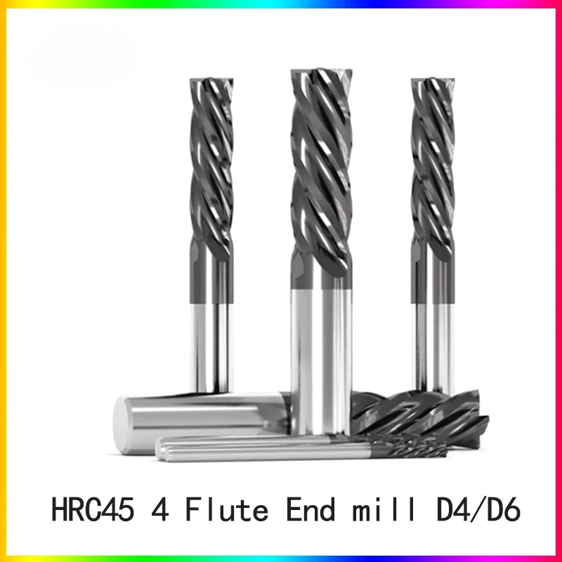 NEW 1pcs Hrc45 4 flute end mill 50L 75L 100L 1mm1.5mm 2mm 3mm 4mm 6mm CNC milling fixture cutter metall fixture milling machine