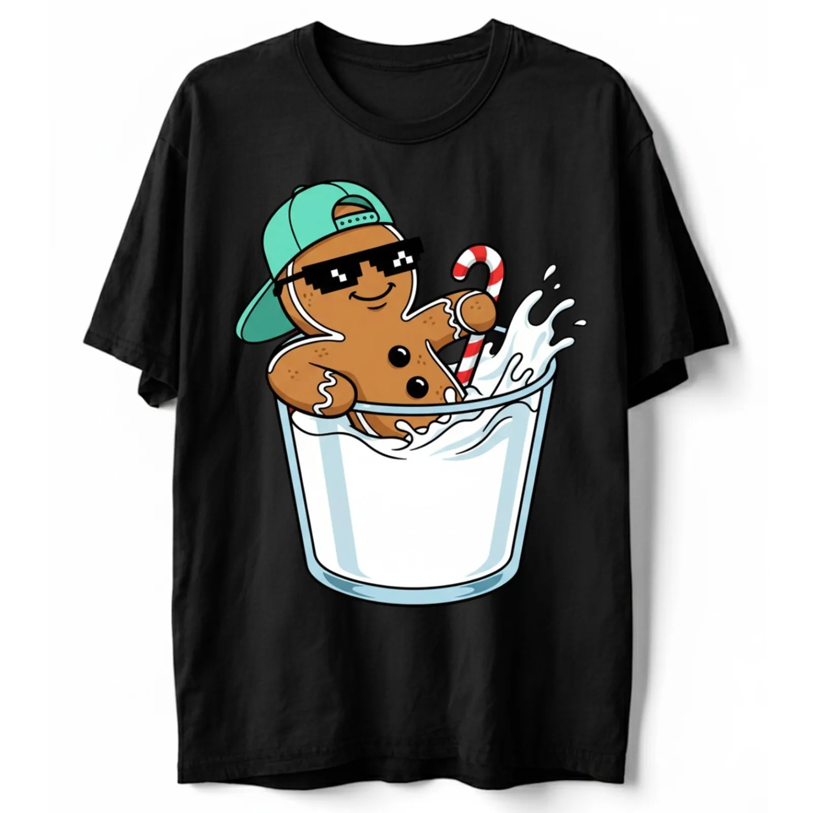 

Cool Gingerbread Man In Milk T Shirt Funny Christmas Thug Life Holiday Xmas