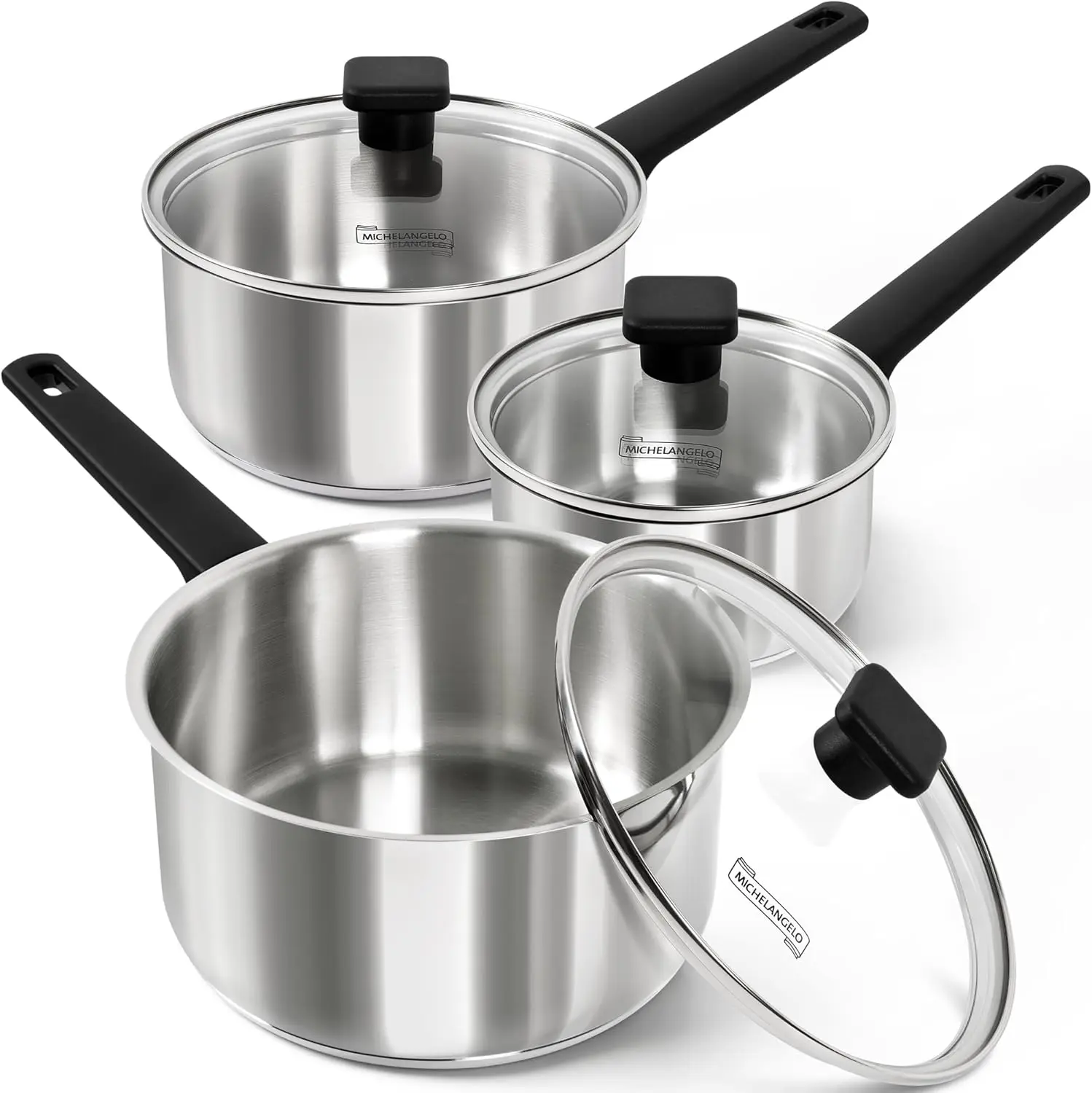 

Stainless Steel Sauce Pan with Lid 1QT & 2QT & 3QT, TriPly Stainless Steel Saucepans with Straight Bakelite Handle & Squ